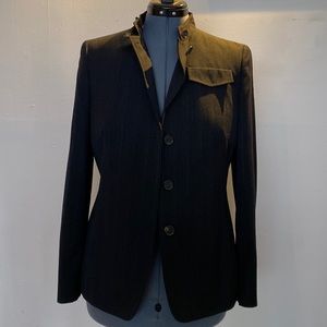AKRIS punto mandarin collar blazer with leather tab US12 F44 D42